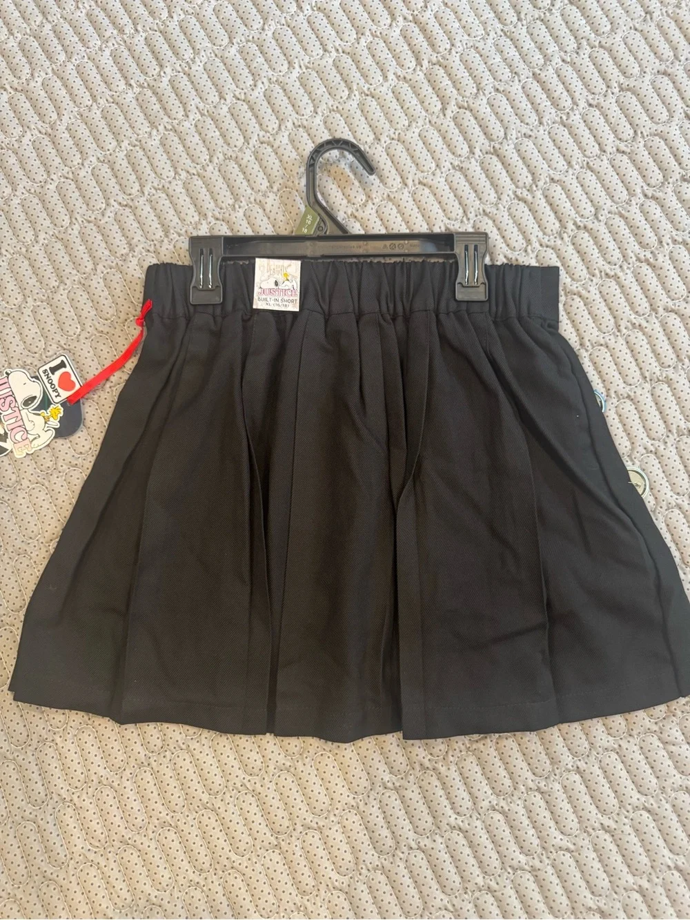 Justice Black Pleated Mini Skirt with snoopy Badge Accents